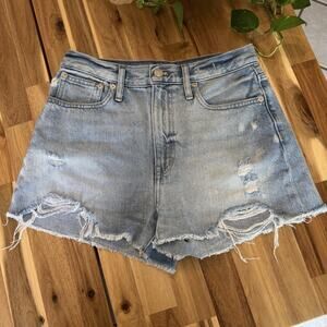 Madewell The Mom Jean Short Cut Off Denim Distressed Blue Shorts Size 27 Women's